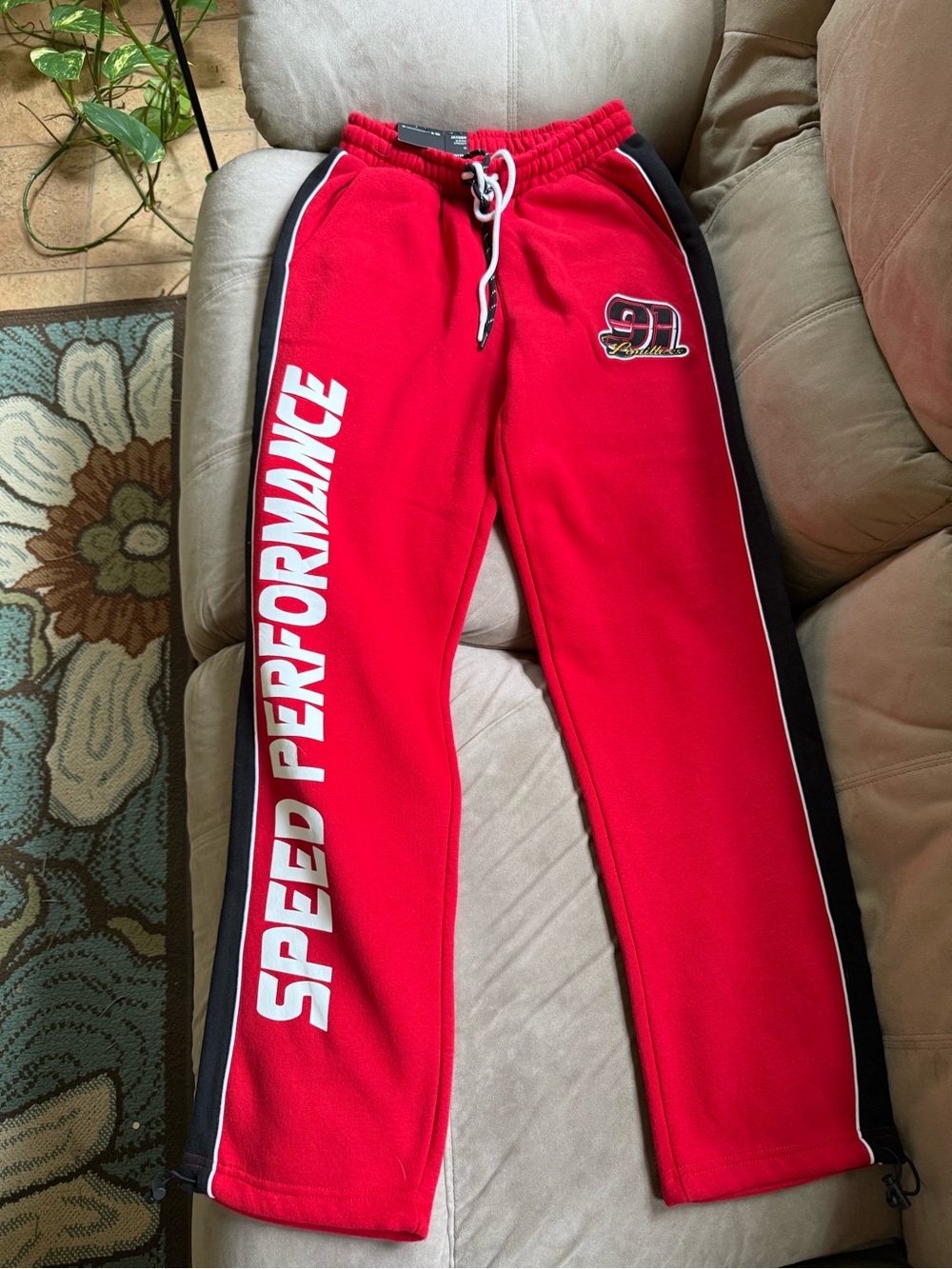 Smoke Rise Women’s Red Graffic Track Pants with Side Panels- NWT